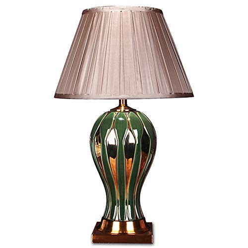 Preisvergleich Produktbild Keramik Tischlampe, Dunkelgrün Metall-Tischlampe, Nachttischlampe Wohnzimmer Schlafzimmer Arbeitszimmer Schreibtischlampe Button Switch E27