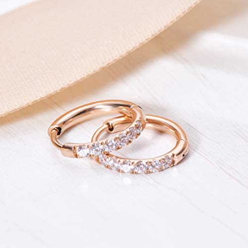 Image of Hypoallergenic Unisex Surgical Steel Small Cubic Zirconia Huggie Hoop Earring, Color Gold - Silver - Rose Gold - Black - Rainbow, Size 6mm- 12mm Safe for Sensitive Ear