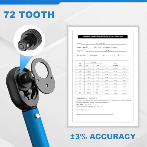GoYwato Torque Wrench Set 3PCs - 1/4" 3/8" 1/2 Inch Dual-Scales Click Torque Wrench Kit w/ 72 Teeth & ±3% Accuracy & Reversible Dual-Direction & Carrying Case for Motorcycle Truck Bike Car Maintenance - Image 4