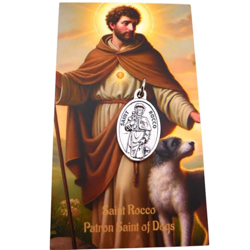 Westmon Works St Rocco Medal Patron Saint of Dogs Set with Italian Collar Medallion and Holy Card3