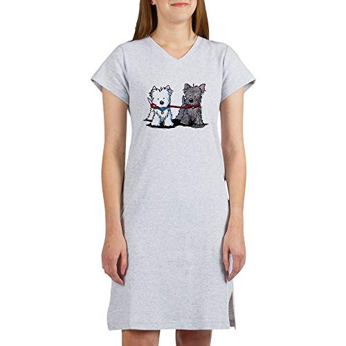 CafePress Terrier Walking Buddies Women's Nightshirt, Soft Long Pajama Shirt, Cotton PJs/Pyjamas Heather Grey