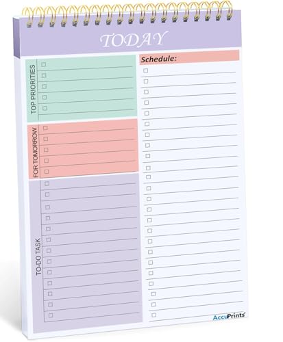 Image of AccuPrints A5 To Do List Notepad - Daily Planner Undated 50 Sheets /100 Pages Tear Off, 5.8 inch x 8.2 inch | Planning Memo Pad | Checklist Productivity Note Pad for Work and Personal Organized (Purple)