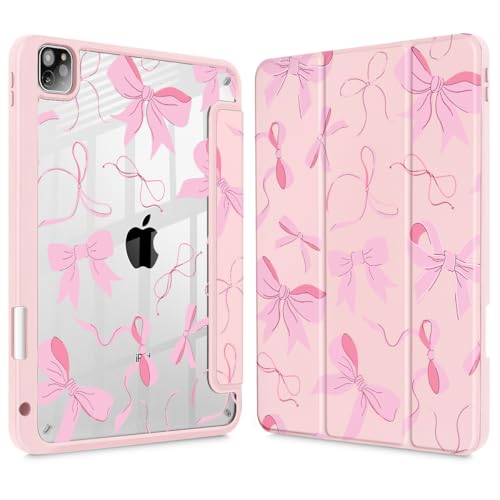 May Chen for iPad Pro 11 inch M2 4th Generation 2022, iPad Pro 11 3rd/2nd/1st Gen, Case with Transparent Shockproof Back Cover [Built-in Pencil Holder, Auto Sleep/Wake, Pink Bows P631