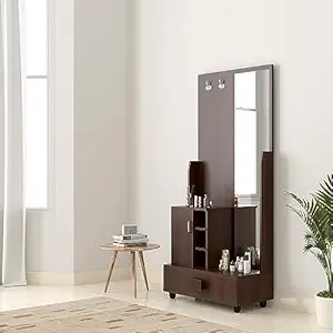 Furnilife Dressing Table with Mirror 2 Shelves 1 Drawer for Bedroom -Brown Color(WxHxD):80x180.5x40cm, Suitable for Bedroom, Laundry Room, Closet, etc.