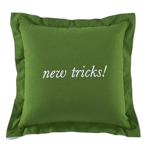 Image of kate spade new york Old Habits, New Tricks Reversible Decorative Pillow, 18 inch x 18 inch Throw Pillow for Bed or Sofa, Cotton and Linen Cover, Green