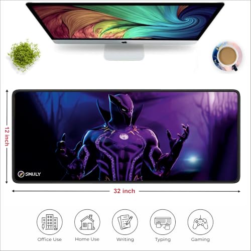 Image of Purple Superhero Mouse Pad 12x32Inch 3mm Extended Gaming Desk Mat with Anti-Slip Rubber Base Mousepad for Smooth Surface Desk pad for PC & Laptop Use Waterproof & Stiched (Violet /Black) Deskpad