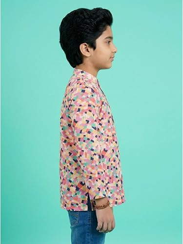 Image of KiddoPanti Boys 100% Cotton Ethnic Motif Printed Short Length Kurta