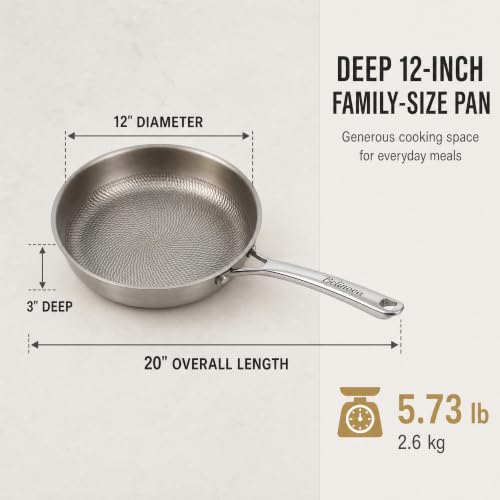 Image of Titanium Frying Pan 12 Inch, Pure Titanium Skillet, Uncoated, Oven Safe