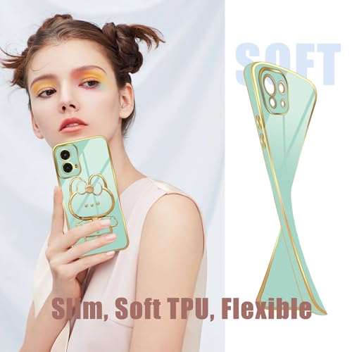 for Motorola G 5G 2024 Case Kawaii Cartoon Rabbit Bunny Makeup Mirror Design Soft Silione Bumper Cover for Moto G 5G 2024 Phone Case with Lanyard Strap Hidden Folding Bracket -Cyan by Fyxkocm - Image 6