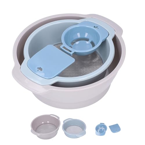 LWZko Juego de 4 Piezas Tamizador de Polen, Tamiz de Polen, Diseño Apilable, Tamiz de Malla Fina, Tamiz de Harina de Plástico, Herramientas Completas para Hornear en la Cocina Colar en Polvo (Azul)