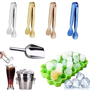 JieYouKeJi 6 STKS Rvs Ijs Tang Ice Scoop Ice Tray Set Mini Serveertang Kleine Tang voor Voedsel Snoepjes Brood Cake Keuken Bruiloft Bar Emmer
