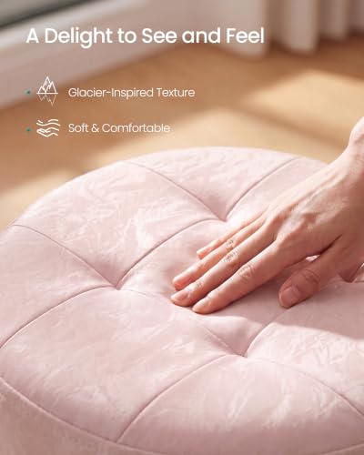 Image of SONGMICS Mazie Collection - Round Storage Ottoman, Folding Footrest Stool with Removable Lid, Easy Assembly, PU Leather Vanity Stool for Bedroom, Living Room, Entryway, Jelly Pink ULSF609SA01