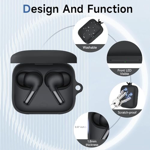 Image of WELCROS Silicone Case Cover for One-Plus Buds 3 with Carabiner (Black)