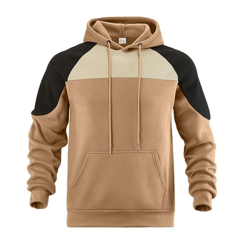 Hoodies for Men Drawstring Long Sleeve Pullover Patchwork Color Block Fleece Sweatshirt Trendy Pocket Raglan Shirts4