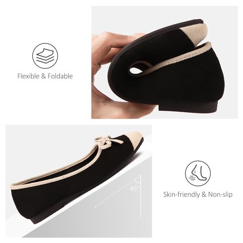 Volyxus Women's Ballet Flats Cap Toe Bow Flats Two Tone Slip On Flats Comfort Square Toe Dressy Flat Shoes for Casual Work Black by Volyxus - Used condition - Image 4