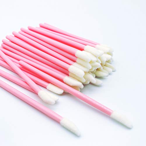 200Pcs Set Disposable Lip Brushes Make Up Brushes Lipstick Gloss Wands Applicator Tool Kits (Pink)