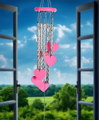 Image of ZAICUS Pink Heart Wind Chime - Heart-Shaped Hanging Decor - Wind Chime for Home - Home Decor Items for Valentine's Day & Special Moments