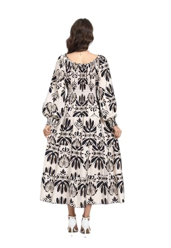 Image of OSTOO Women's 2026 Casual Long Sleeve Square Neck Smocked High Waist Flowy Maxi Dress,Boho Tiered Beach Party Dress