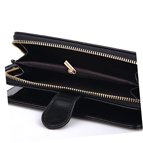 GALPADA 1pc Women Zipper Handbag Wallet Pu Leather Purse for Travel Credit Card Holder Black for Home Outdoor Use4