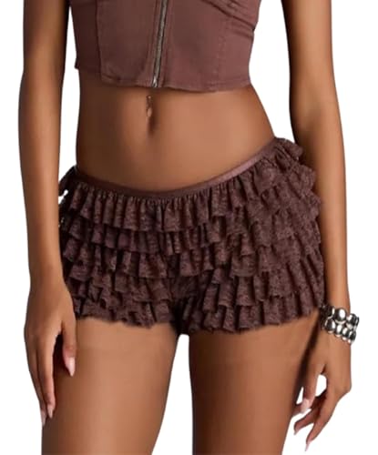 Image of Women Ruffle Bloomers Y2k Lace Trim Lolita Pettipants Cute Layered Frill Pumpkin Bottom Shorts Sweet Booty Panties