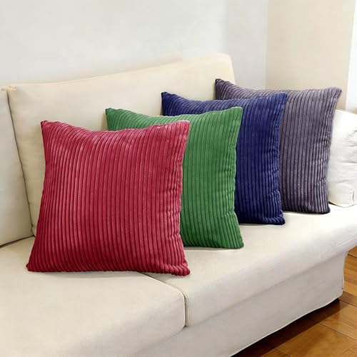 Longing Home Cushion Cover 50 x 50 cm Set of 4 Dark Soft Cushion Covers Decorative Cushions Couch Cushion for Decorative Sofa Cushion Bedroom Living Room Balcony Children, Striped Colour Gradient