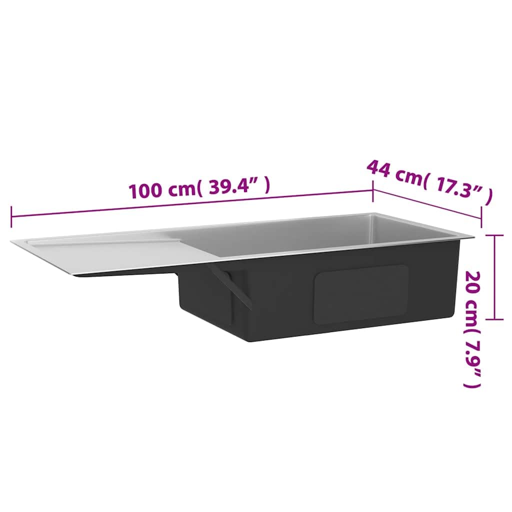 vidaXL Fregadero de Cocina Hecho a Mano de Acero Inoxidable Lavabo