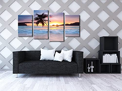 Pyradecor Sunrise Beach Theme Canvas Prints Wall Art Ocean Sea Pictures Paintings For Living Room Bedroom Home Office Decorations Modern 4 Piece Stretched And Framed Seascape Giclee Artwork #TOP4