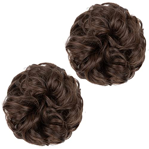 PORSMEER 2 Pack Messy Hair Buns Extensions Curly Wavy Synthetic Donut Updo Hair Pieces Easy Scrunchies Medium Brown - Image 4