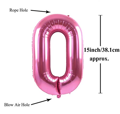 Image of AMFIN 15 Inch 0 Number Foil Balloons for Birthday Girl Party Decorations, Anniversary Decoration Items - Pink
