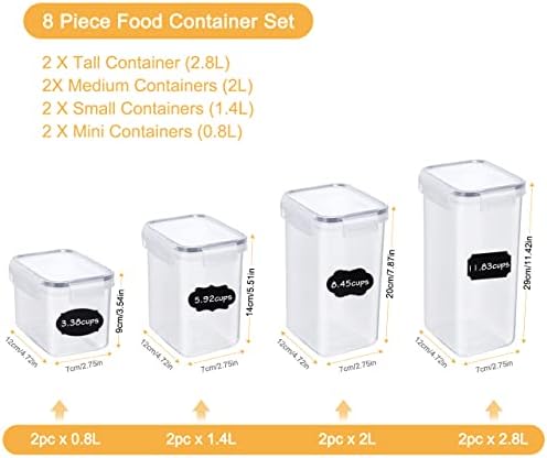 Jovego 8 Pack Airtight Food Storage Containers, BPA Free Plastic Stackable Cereal Storage Containers Ideal for Cereal, Pasta, Sugar, Flour, Rice