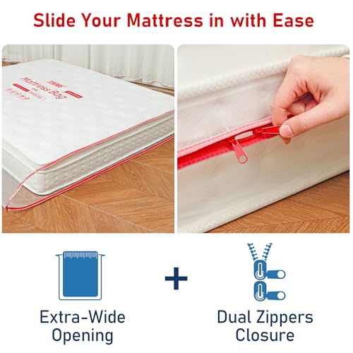 Image of ZCHENBS - Crib Mattress Bags for Moving, Waterproof Mattress Storage Bag with Zipper, Heavy-Duty 5 Mil Ultra-Thick Baby Bed Protector Bag Cover for Moving, Reusable (Transparent /Red, 1 Pack)
