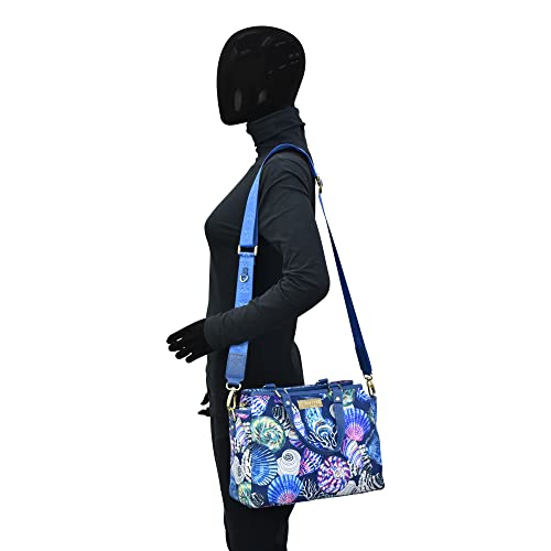 Image of Anuschka Multicompartment Satchel - Wanderlust Collection - Nylon Fabric with Genuine Leather Trim and Artwork Print