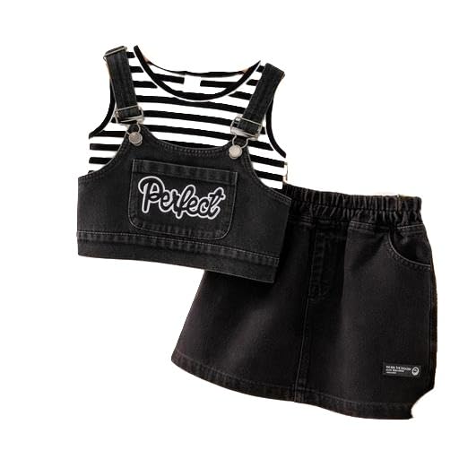 Stylish Girls 3 Piece Clothing Set | Trendy Sleeveless Top, Dungaree & Skirt Outfit | PERFCT-BLK_Parent-image-22