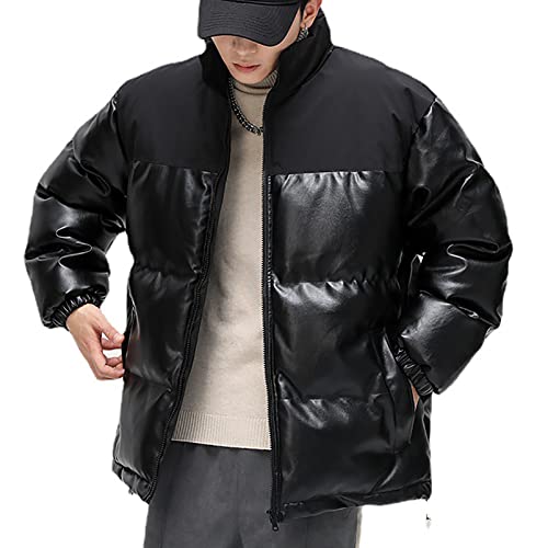Manteau en Cuir Synthétique Polyuréthane pour Hommes Hiver Chaud Épaissir Rembourré Doudoune...