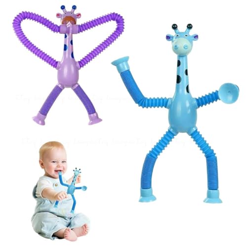 Toy Imagine Telescopic Suction Toys for Toddlers – Stretchy Travel Toys for Kids – Giraffe Shaped Fidget Set for Flights & Road – Multicolor Pack of 2 – Travel Essentials for 1+ Year Old Boys & Girls