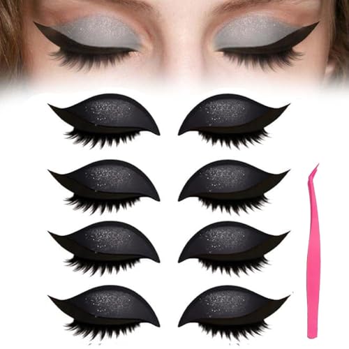 4/8 Pairs Lazy Eye Shadow Eyelash Patch,Colorful Eyeshadow Eyelashes Makeup Stickers,Eyeshadow & False Lashes 2-In-1 Reusable Ey