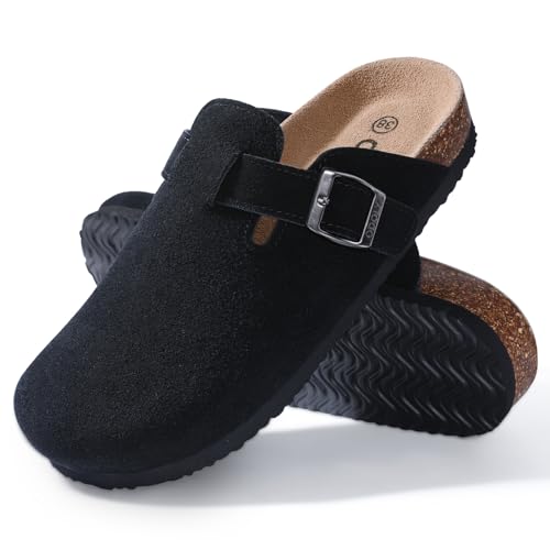 Image of ODOLY Genuine Suede Clogs for Women Men Soft Cork Footbed Leather Mules Comfort Potato Shoes with Arch Support