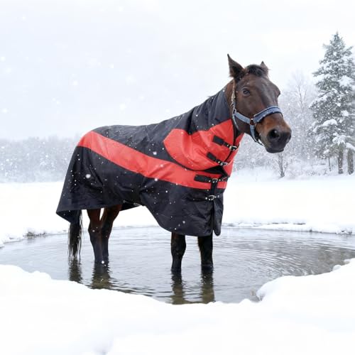 Horse Blankets Winter for Real Horses, 1600D Waterproof Poly Rain Sheets 72 in with Neck Cover Belly Wrap Tail Wrap Turnout Blanket, Stuff Care Medium Large Weight Heavy Outdoor Clothes Red Black - Image 8