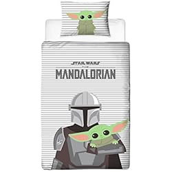 Edredon Individual Star Wars Character World Juego de Funda de edredón Oficial de Disney Star Wars The Mandalorian para Cama Individual | Ropa de Cama Reversible de 2 Caras con Funda de Almohada a Juego | Grogu Baby Yoda Brands