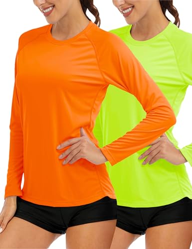 MAGCOMSEN Women's 2 Pack Long Sleeve Shirts UPF 50+ Sun Protection Quick Dry Swim Shirt for Rash Guard Fishing Workout
