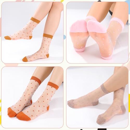 Jspupifip 6 Pairs Sheer Socks Mesh Dot See Through Thin Transparent Ankle Socks for Women Girls(Colorful) — view 2