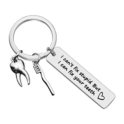 Baixian Dentist Keychain - 'I Can't Fix Stupid But I Can Fix Your Teeth' - Funny Dental...