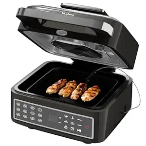 Lifelong Digital Air Fryer for Home with Smart Thermometer, 7 Litre with 12 Pre-Set Menus - 1400W, Electric Airfryer with Dehydration & Barbeque Functions Uses Up to 90% Less Oil,(Indoor Grill, Black)