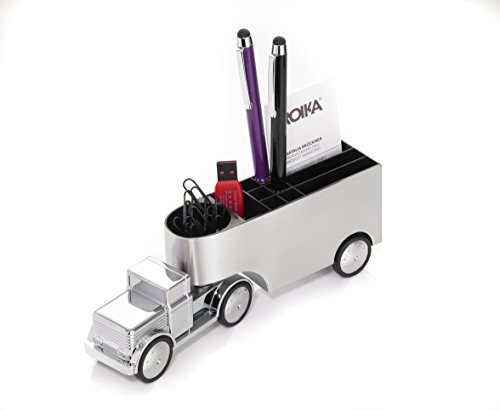 Accessoire de bureau camion Troika Truck en métal chromé avec roues directrices