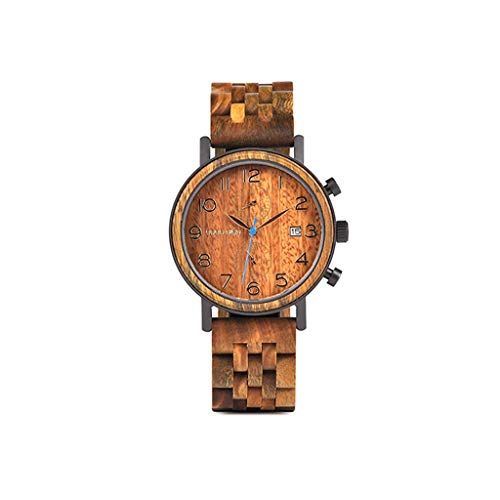Preisvergleich Produktbild MR Männer hölzerne Uhr, Kalender-Quarz-Massivholz-Uhr, handgemachte japanische Bewegung, Geschenk for Gesundheit und Umweltschutz