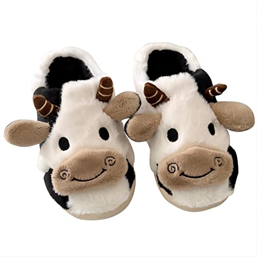 Fittin Cute Cow Slippers, Fuzzy Slippers,Cartoon Cattle Printed Men's And Women's Universal Thermal Slippers, Animal Slippers, Women's Indoor Slippers #TOP29