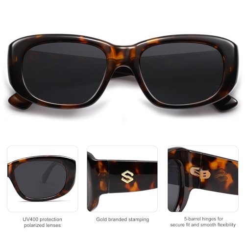 SOJOS Retro Large Rectangle Polarized Sunglasses Womens Mens Vintage Thick Chunky Frame 80s 90s Large Shades SJ23744