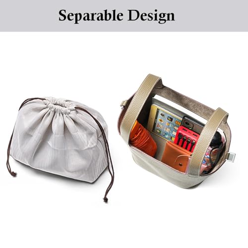 Genuine Leather Handbags Casual Satchel for Women Soft Bucket Bags Stylish Lock Design Daily Small Shoulder Bags4