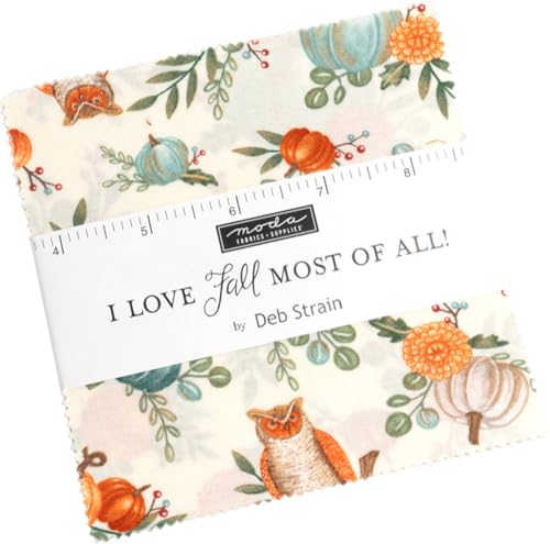 I Love Fall Charm Pack by Deb Strain; 42-5-inch Precut Fabric Quilt Squares