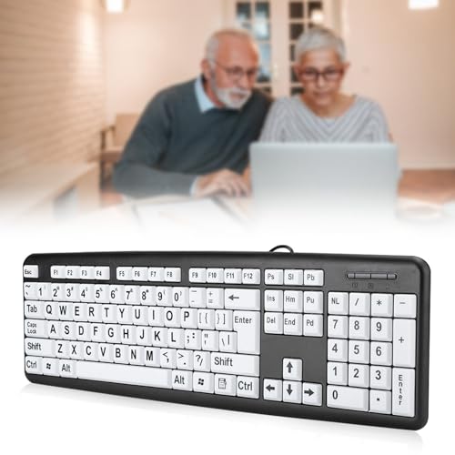 Tastiera con Stampa di Grandi Dimensioni, Tastiere Nere per Scrittura per Ipovedenti per Computer con Tasti di Stampa di Grandi Dimensioni Impara a Digitare Tastiera per Anziani